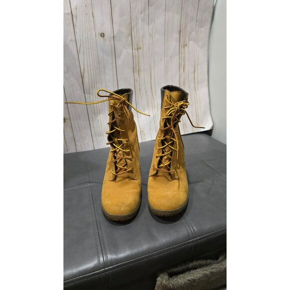 Timberland Boots Heeled Boots Wheat Leather Womens Size 9 Lace Tie 8715A Glancy - Picture 3 of 10